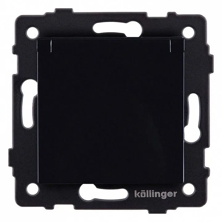 Розетка с заземлением с крышкой, без рамки Kollinger  REA-006BK