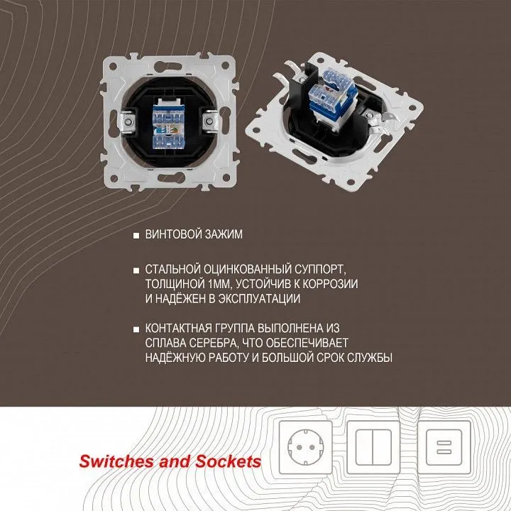 Розетка Ethernet RJ-45 без рамки Arte Milano am-202 202.45-1.shampan