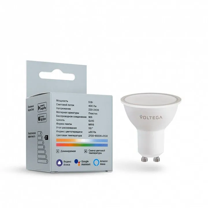 Лампа светодиодная с управлением через Wi-Fi Voltega Умные лампы (Wi-Fi) GU10 5.5Вт 2700-6500K 2426