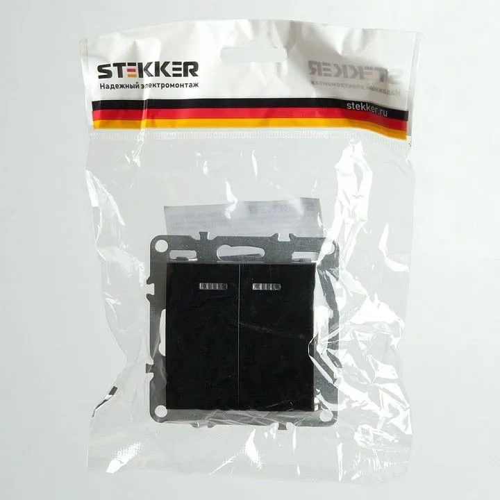 Выключатель двухклавишный с подсветкой без рамки Stekker Эрна 49147
