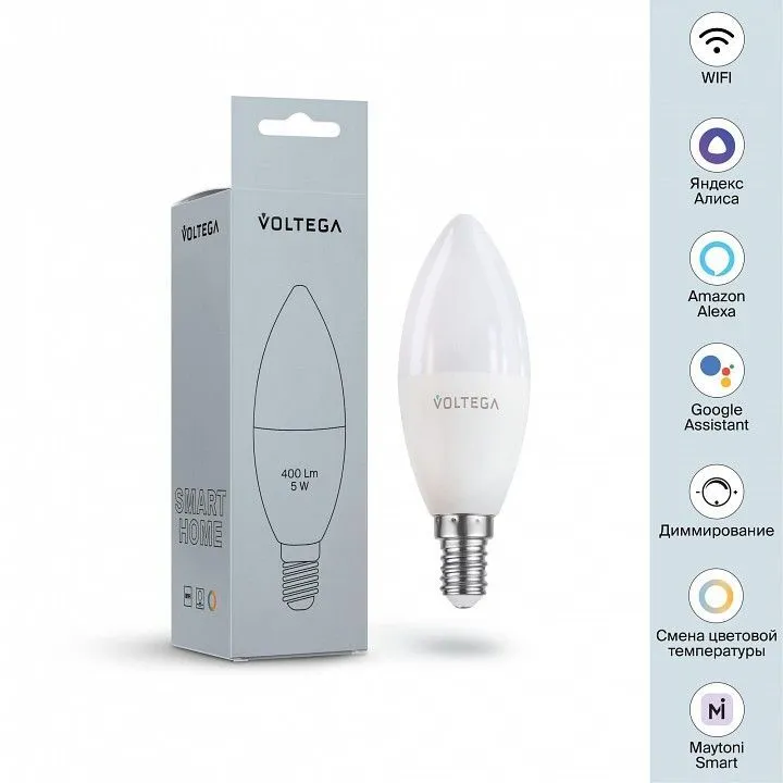 Лампа светодиодная с управлением через Wi-Fi Voltega Умные лампы (Wi-Fi) E14 5Вт 2700-6500K 2427