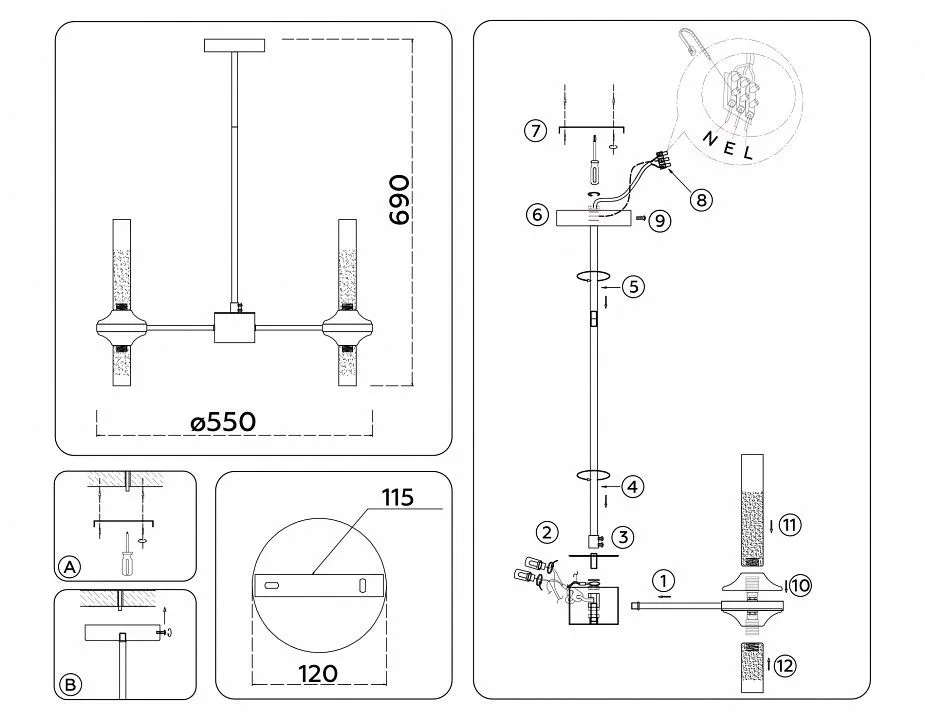 Люстра на штанге Ambrella Light HIGH LIGHT LH55351