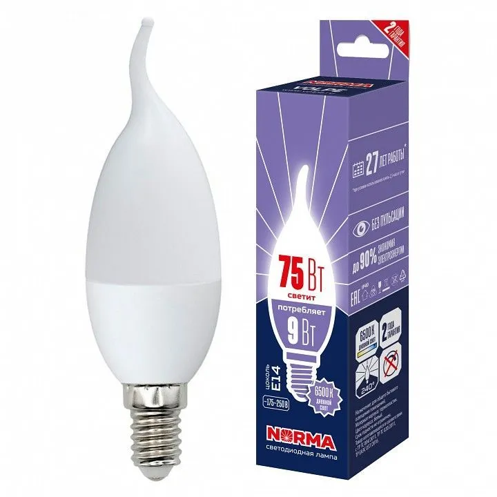 Лампа светодиодная Volpe LED-CW37 E14 9Вт 6500K UL-00010990