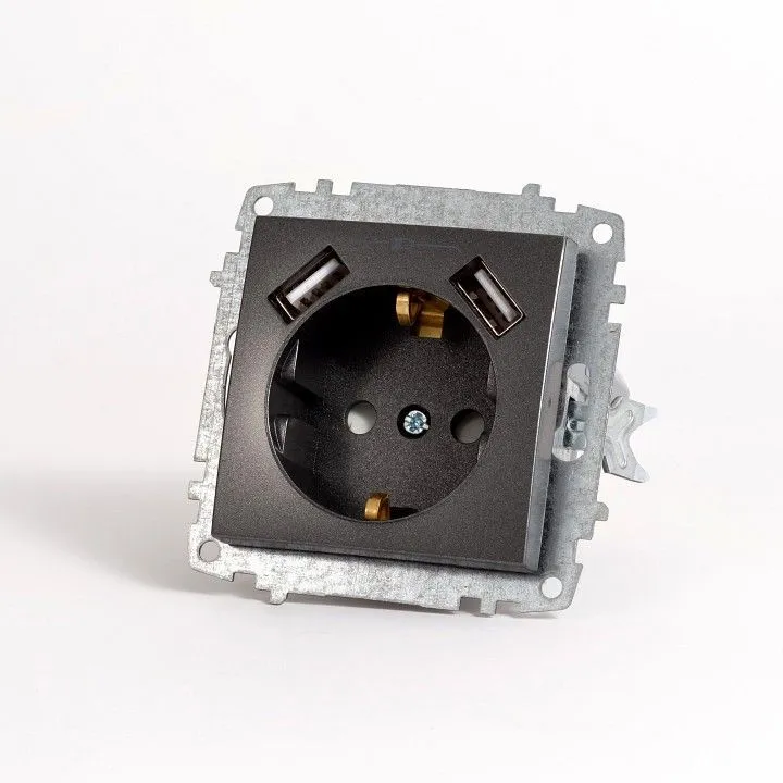 Розетка с заземлением и со шторкой и 2хUSB type A, без рамки Elbi Eleсtriс Zena Vega 609-011100-317