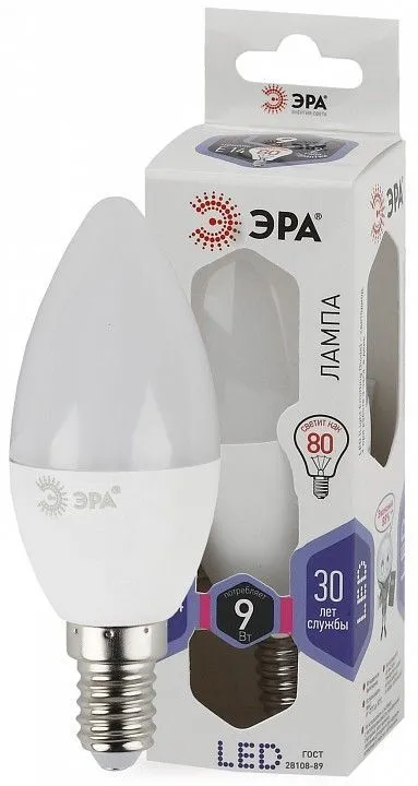 Лампа светодиодная Эра Стандарт E14 9Вт 6000K LED B35-9W-860-E14