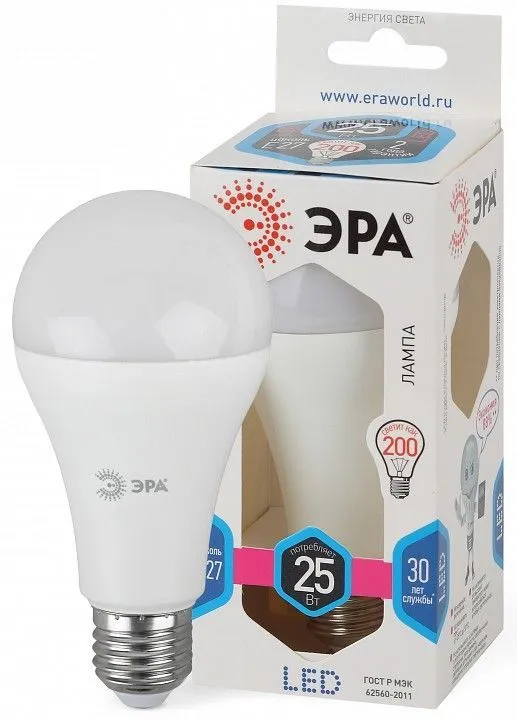 Лампа светодиодная Эра Стандарт E27 25Вт 4000K LED A65-25W-840-E27