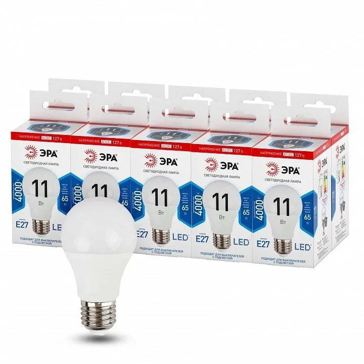 Лампа светодиодная Эра  E27 11Вт 4000K LED A60-11W-127V-840-E27