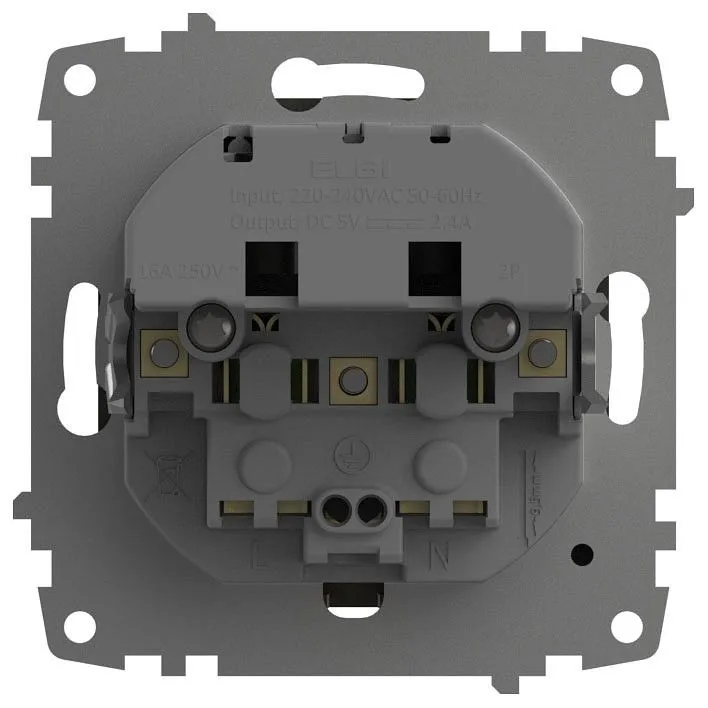 Розетка с заземлением и со шторкой и 2хUSB type A, без рамки Elbi Eleсtriс Zena Vega 609-011100-317