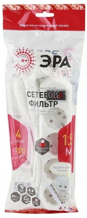 Удлинитель с выключателем Эра  USF-M-4es-1.5m-W