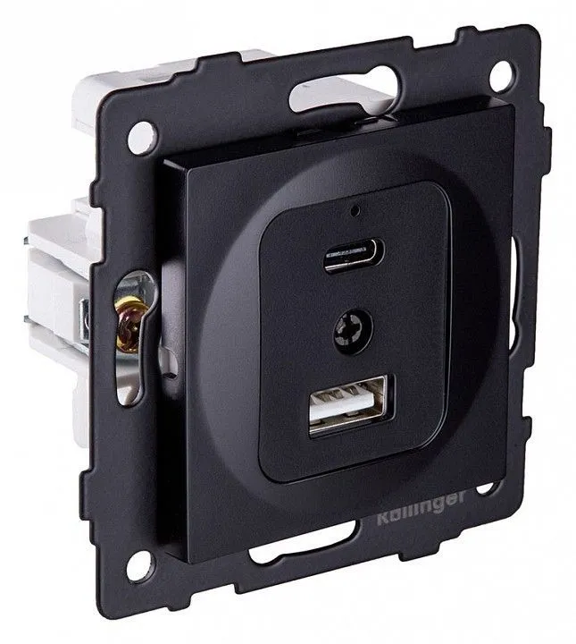 Розетка 2хUSB type A и C без рамки Kollinger  REA-037BK