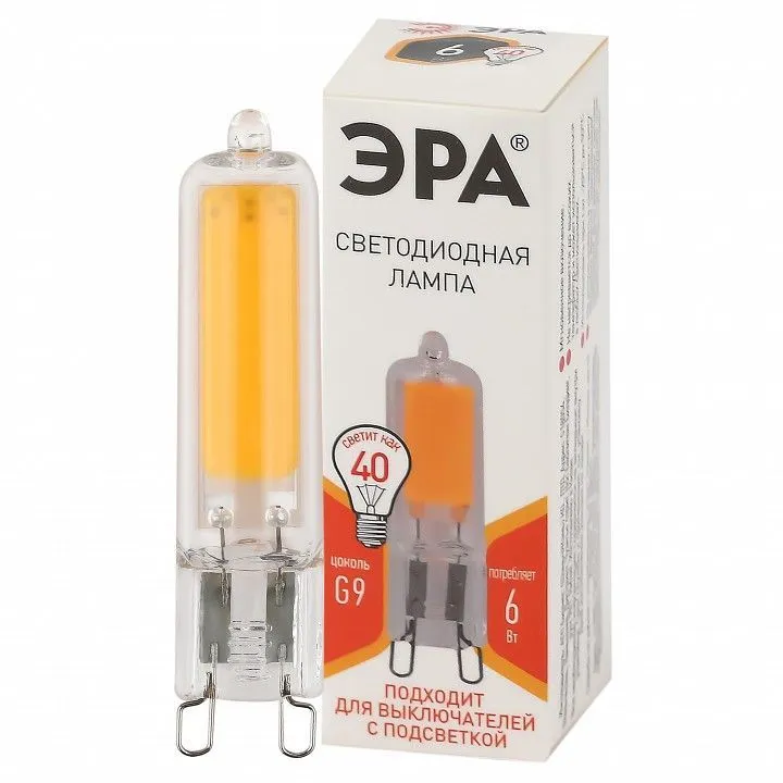 Лампа светодиодная Эра  G9 6Вт 2700K LED JCD-6W-GL-827-G9