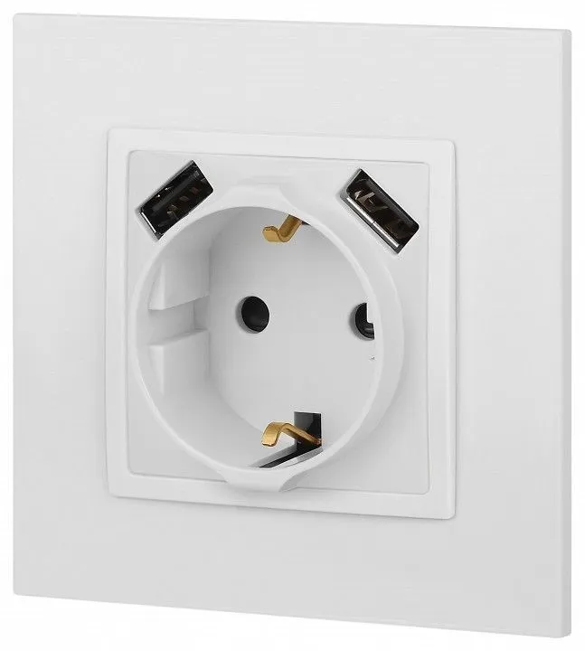 Розетка с заземлением и со шторкой и 2хUSB, без рамки Эра Эра Elegance 14-4109-01М
