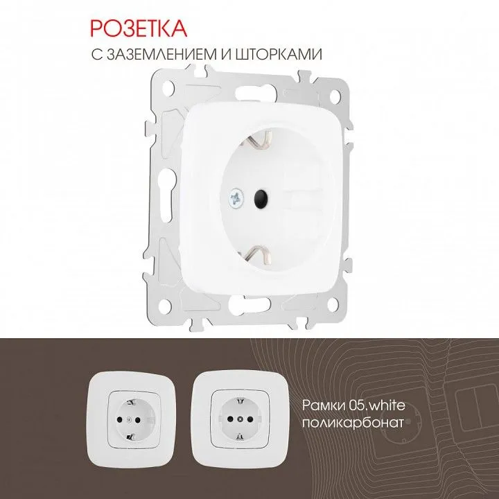 Розетка с заземлением и со шторкой, без рамки Arte Milano am-205 205.40-1.white