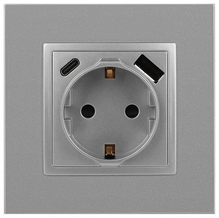 Розетка с заземлением и со шторкой и 2хUSB, без рамки Эра Эра Elegance 14-4108-03