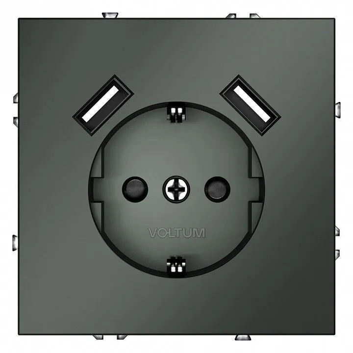 Розетка с заземлением и со шторкой и 2хUSB type A, без рамки Voltum S70 VLS040406