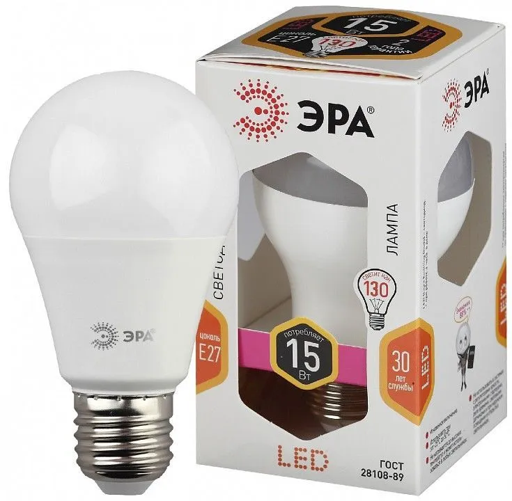Лампа светодиодная Эра Стандарт E27 15Вт 2700K LED A60-15W-827-E27