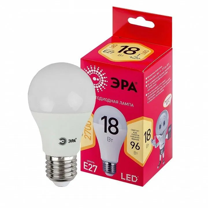 Лампа светодиодная Эра  E27 18Вт 2700K LED A65-18W-827-E27 R