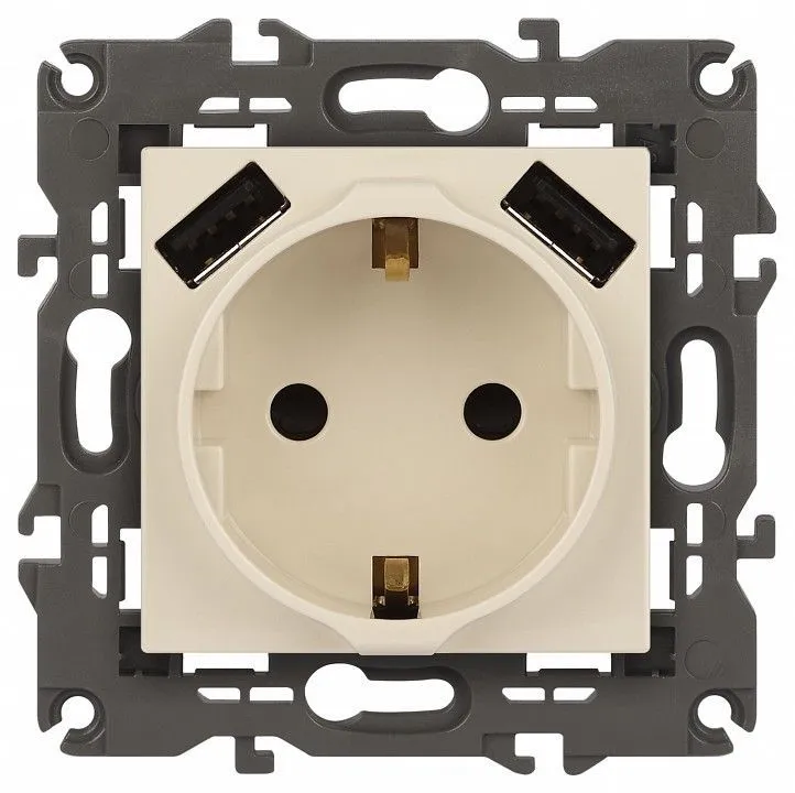 Розетка с заземлением и со шторкой и 2хUSB, без рамки Эра Эра Elegance 14-4109-02