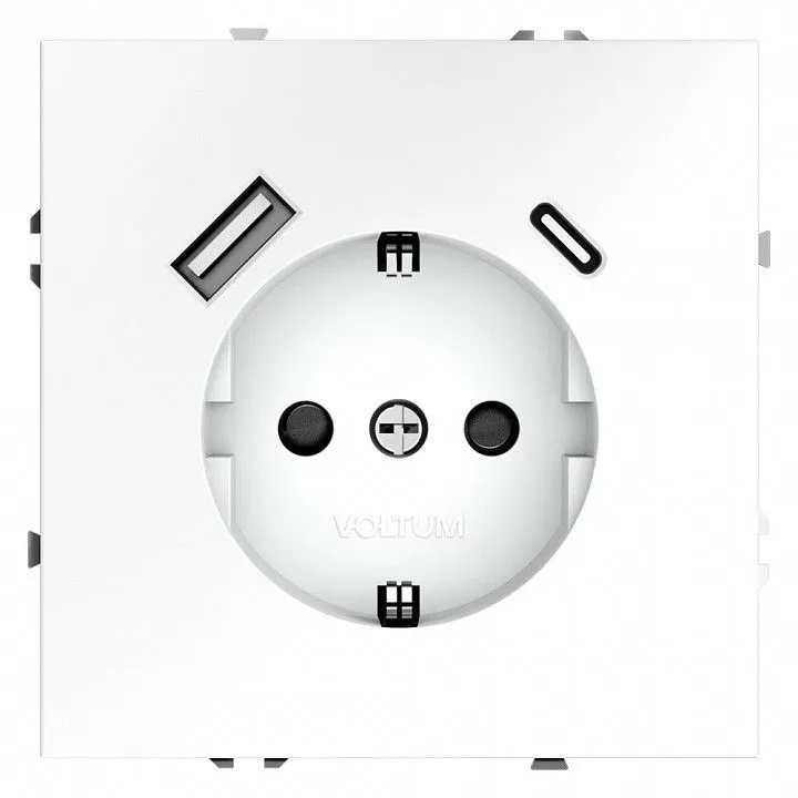 Розетка с заземлением и со шторкой и 2хUSB type A и C, без рамки Voltum S70 VLS040502
