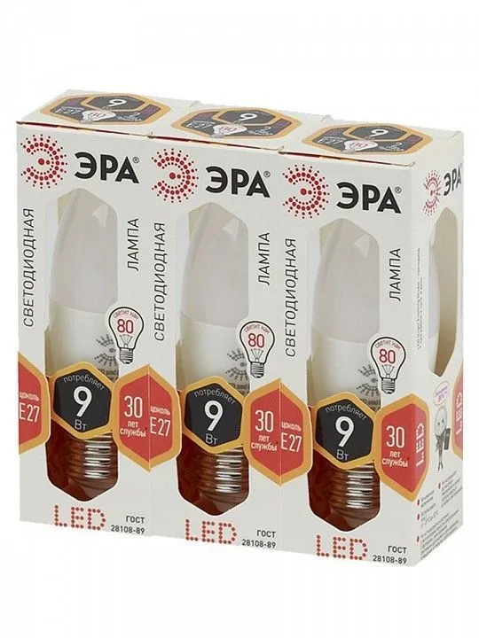 Лампа светодиодная Эра Стандарт E27 9Вт 2700K LED B35-9W-827-E27