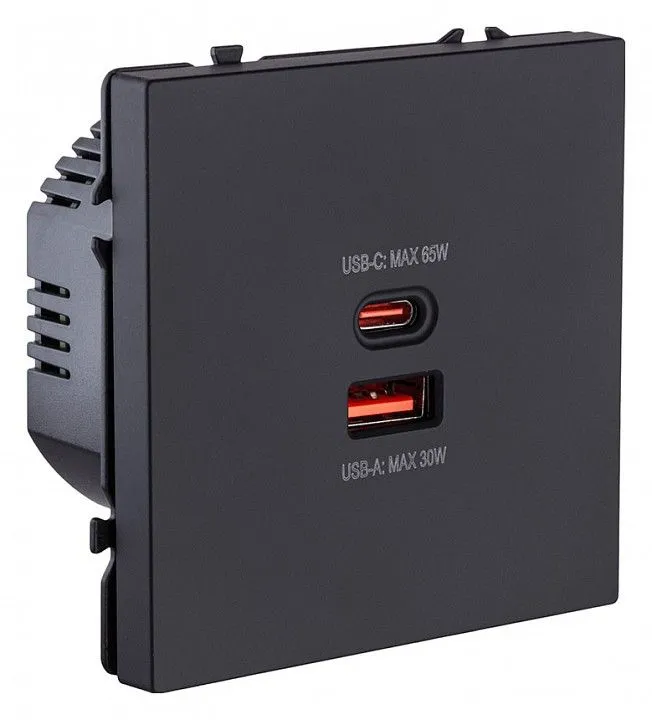 Розетка 2хUSB type A и C без рамки Kollinger Eclipse EC-024BK