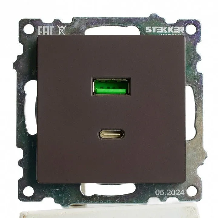 Розетка 2хUSB type A и C без рамки Stekker Катрин 50057