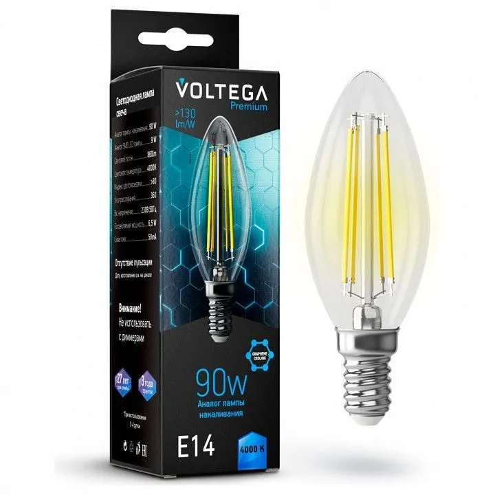 Лампа светодиодная Voltega свеча (Candle) 9Вт графеновая серия (Graphene) E14 7Вт 4000K 7135