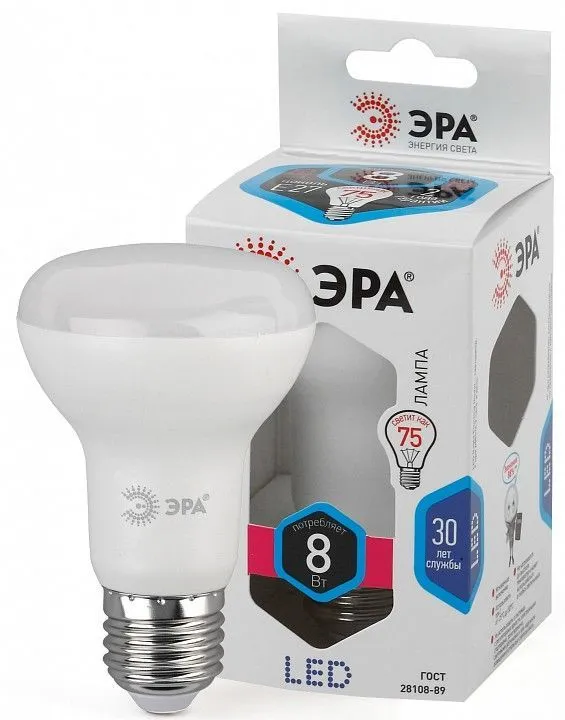 Лампа светодиодная Эра Стандарт E27 8Вт 4000K LED R63-8W-840-E27