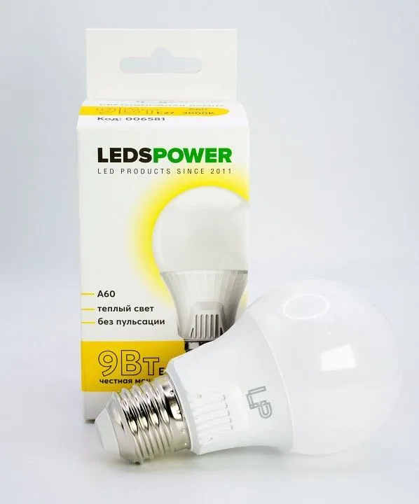 Лампа светодиодная LEDS POWER A60 E27 9Вт 3000K 006581