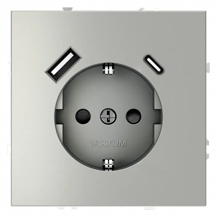 Розетка с заземлением и со шторкой и 2хUSB type A и C, без рамки Voltum S70 VLS040505