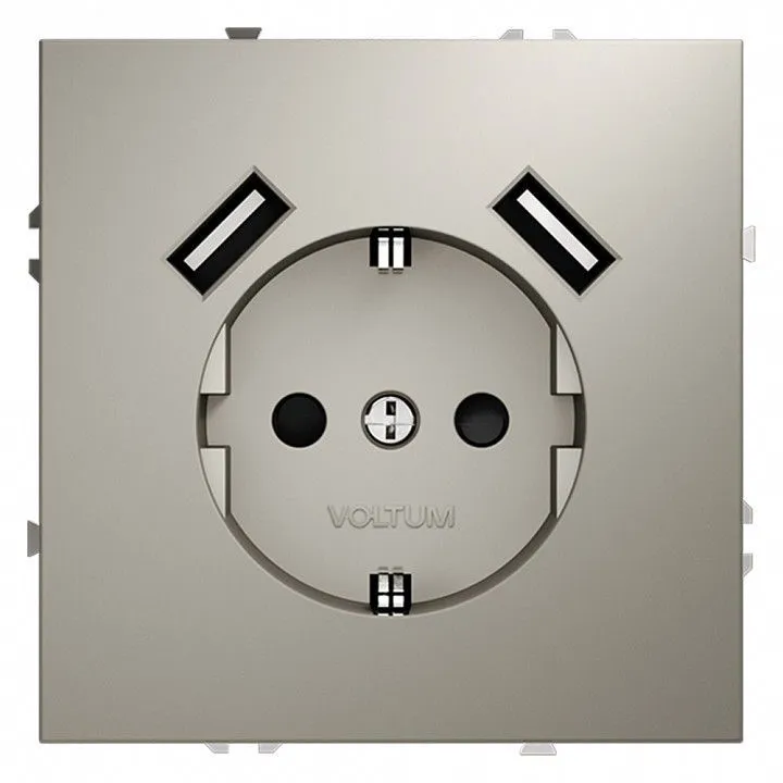 Розетка с заземлением и со шторкой и 2хUSB type A, без рамки Voltum S70 VLS040403