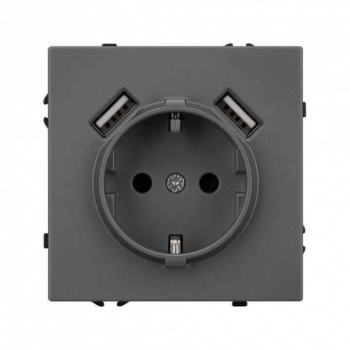 Розетка с заземлением и со шторкой и 2хUSB type A, без рамки Arlight NOBE 054291(1)