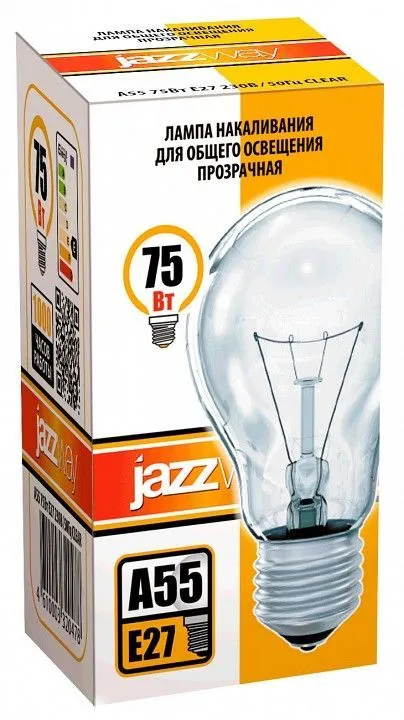 Лампа накаливания Jazzway  E27 75Вт 2700K A55 240V 75W E27 clear