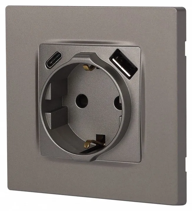 Розетка с заземлением и со шторкой и 2хUSB, без рамки Эра Эра 12 12-4108-16