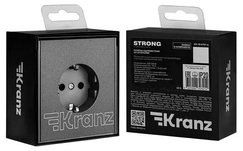 Розетка с заземлением и со шторкой, без рамки Kranz STRONG KR-78-0701-6