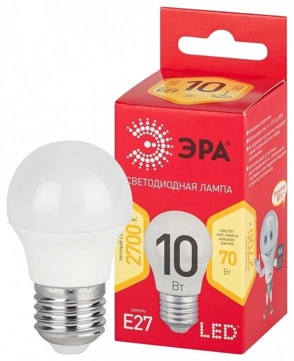 Лампа светодиодная Эра  E27 10Вт 2700K LED P45-10W-827-E27 R