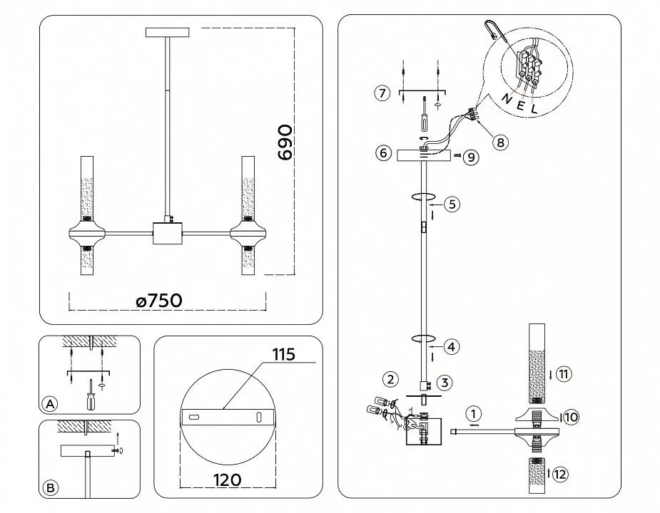 Люстра на штанге Ambrella Light HIGH LIGHT LH55353