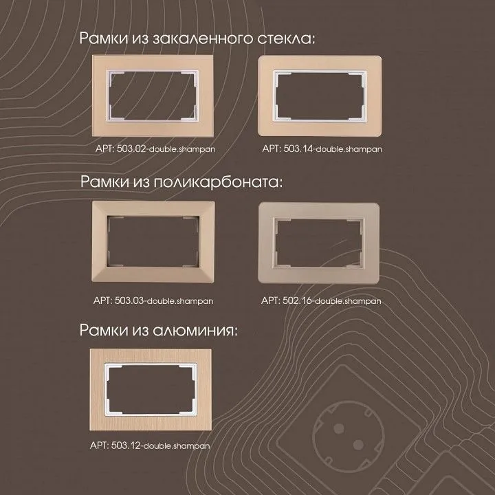 Розетка двойная с заземлением, без рамки Arte Milano am-203 203.40-2.shampan