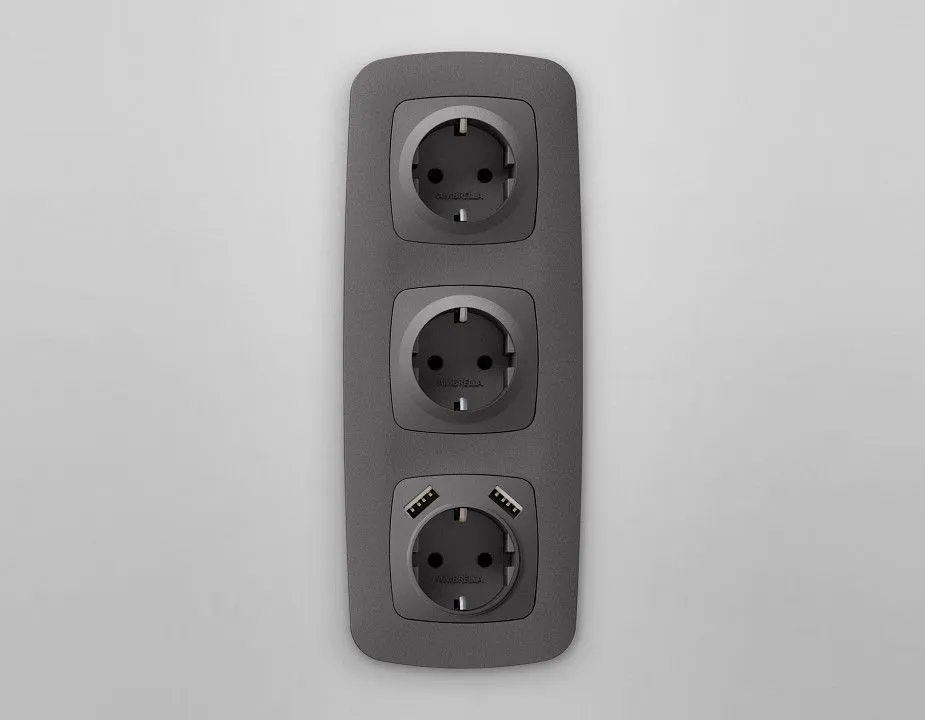 Накладка для розетки с заземлением и со шторками и 2хUSB type A Ambrella Volt OMEGA OP6590