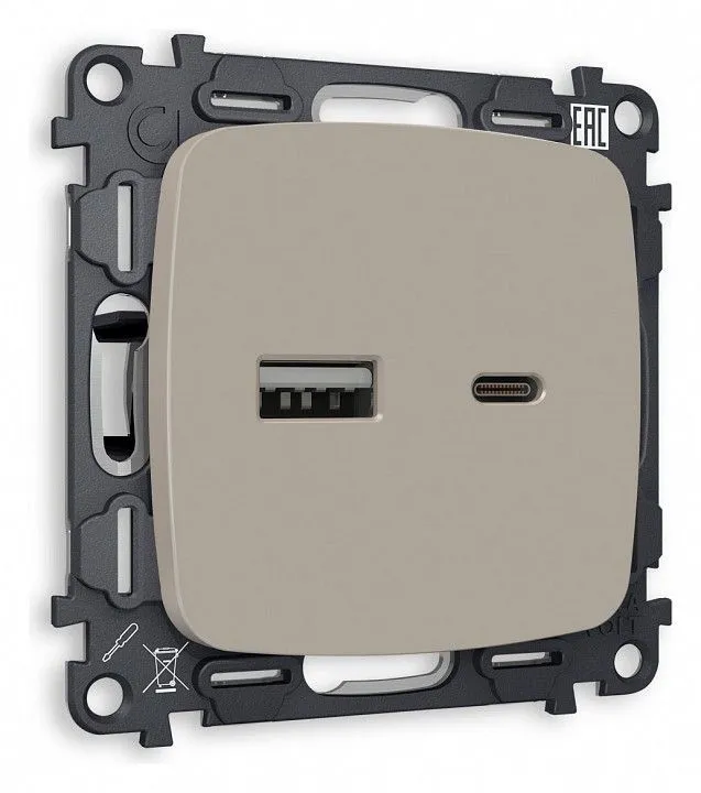 Розетка 2хUSB type A и C без рамки Ambrella Volt OMEGA MO371010