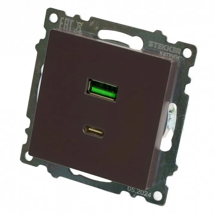 Розетка 2хUSB type A и C без рамки Stekker Катрин 50057