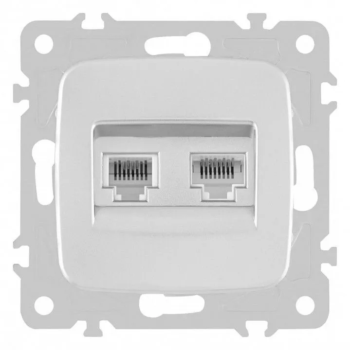 Розетка двойная RJ-11 и Ethernet RJ-45, без рамки Arte Milano am-205 205.44-1.silver