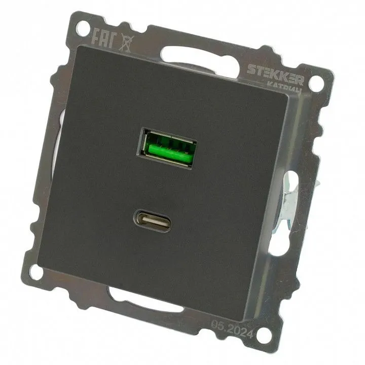 Розетка 2хUSB type A и C без рамки Stekker Катрин 50052