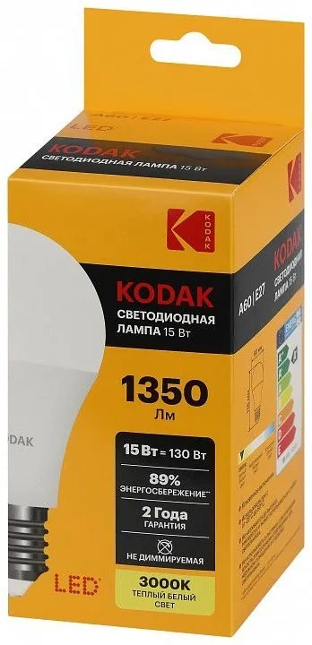 Лампа светодиодная Kodak  E27 15Вт 3000K LED KODAK A60-15W-830-E27 K