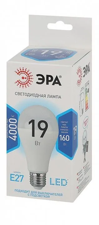 Лампа светодиодная Эра Стандарт E27 19Вт 4000K LED A65-19W-840-E27