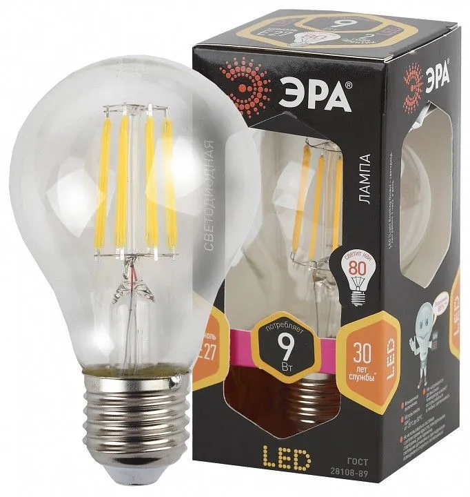 Лампа светодиодная Эра F-LED E27 9Вт 2700K F-LED A60-9W-827-E27