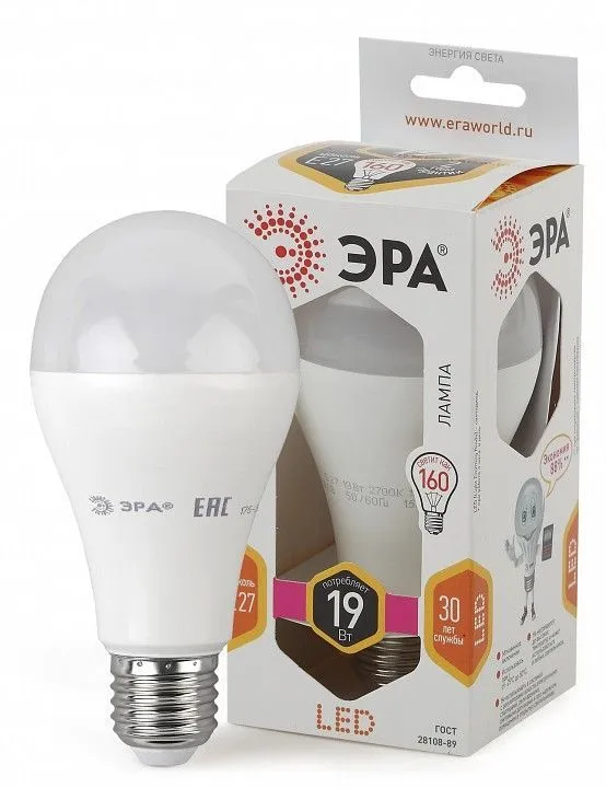 Лампа светодиодная Эра Стандарт E27 19Вт 2700K LED A65-19W-827-E27