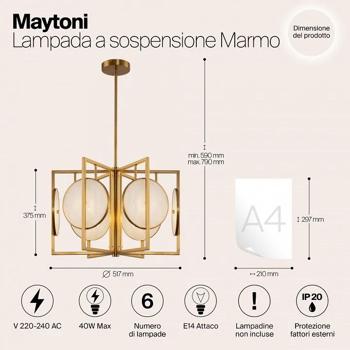 Люстра на штанге Maytoni Мармо MOD099PL-06G