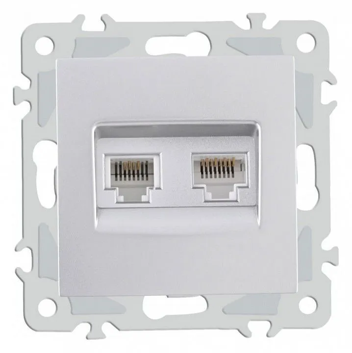 Розетка двойная RJ-11 и Ethernet RJ-45, без рамки Arte Milano am-206 206.44-1.silver