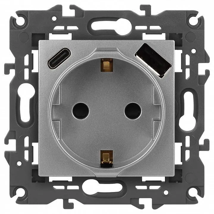 Розетка с заземлением и со шторкой и 2хUSB, без рамки Эра Эра Elegance 14-4108-03